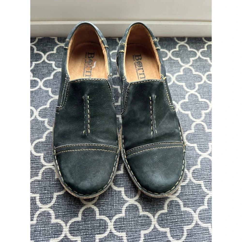 Born Women Nampa Slip On Loafers Black Suede Leather Comfort Shoes Size 11